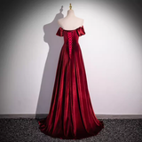 Simple A line Strapless Velvet Burgundy Long Prom Dress HZ1024