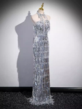 Sexy Sheath Strapless Sequin Silver Long Prom Dress HZ1024