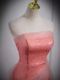 Sparkly Mermaid Strapless Pink Long Prom Dress HZ1024