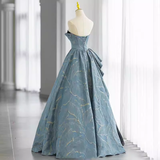 Ball Gown Strapless Blue Long Prom Dress HZ1024