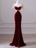 Mermaid Short Sleeves Burgundy Long Prom Dress HZ1024