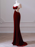 Mermaid Short Sleeves Burgundy Long Prom Dress HZ1024