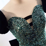 Mermaid Short Sleeves Green Sequin Long Prom Dress HZ1024