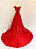 A-Line Scoop Neckline Satin Lace Burgundy Long Prom Dress HZ1024