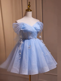 A-Line Off Shoulder Tulle Short Homecoming Dresses HZ1024