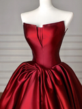 Simple A line Satin Burgundy Long Prom Dress HZ1024