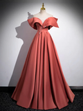 A-Line Off Shoulder Off Shoulder Satin Long Prom Dress HZ1024