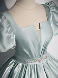 Vintage Ball Gown Blue Satin Long Prom Dress Sweet 16 Dress HZ1024