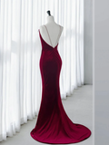 Simple Velvet Mermaid Burgundy Long Prom Dress HZ1024