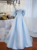 Simple Satin Light Sky Blue Long Prom Dress HZ1024