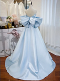 Simple Satin Light Sky Blue Long Prom Dress HZ1024