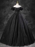 Ball Gown Off Shoulder Tulle Black Long Sweet 16 Dress HZ1024