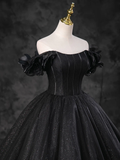 Ball Gown Off Shoulder Tulle Black Long Sweet 16 Dress HZ1024