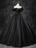 Ball Gown Off Shoulder Tulle Black Long Sweet 16 Dress HZ1024