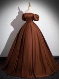 Simple A line Satin Brown Long Prom Dress HZ1024