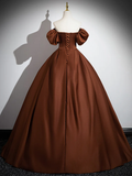 Simple A line Satin Brown Long Prom Dress HZ1024