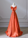 A-Line Orange Satin Long Prom Dress HZ1024
