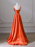 A-Line Orange Satin Long Prom Dress HZ1024