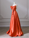 A-Line Orange Satin Long Prom Dress HZ1024