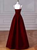 Gorgeous A line Straps Satin Burgundy Prom Dress HZ1022