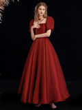A-Line Organza Burgundy Long Prom Dress HZ1024