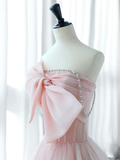 A-Line Pink Organza Long Prom Dress HZ1024