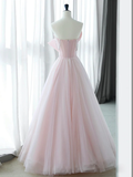 A-Line Pink Organza Long Prom Dress HZ1024