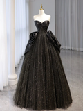 Black Sweetheart Neck Satin Tulle Long Prom Dress HZ1024