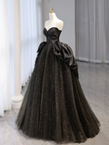 Black Sweetheart Neck Satin Tulle Long Prom Dress HZ1024