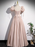 Simple A line Pink Satin Long Prom Dress HZ1024