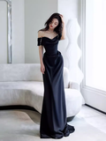 Simple Mermaid Off The Shoulder Black Prom Dresses Evening Dress HZ1022