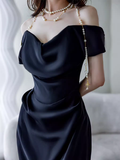 Simple Mermaid Off The Shoulder Black Prom Dresses Evening Dress HZ1022