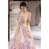 Elegant A line Strapless Lilac Sequin Long Prom Dress HZ1024