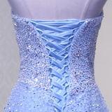 Elegant A line Strapless Sleelves Long Light Sky Blue Prom Dress HZ1024