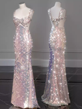 Elegant Mermaid Straps Long Sequin Prom Dress HZ1024