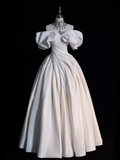 Vintage Ball Gown Strapless White Satin Long Wedding Dresses HZ1024