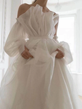 A line White Long Organza Prom Dress Formal Dresses HZ1022