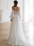 A line White Long Organza Prom Dress Formal Dresses HZ1022