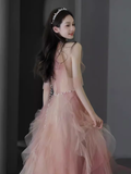 Lovely A line Pink Tulle Long Prom Dress HZ1024
