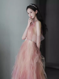 Lovely A line Pink Tulle Long Prom Dress HZ1024
