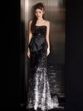 Lovely Mermaid Strapless Black Sequin Long Prom Dress HZ1024
