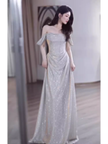 Mermaid Off The Shoulder Sequin Long Prom Dress HZ1024