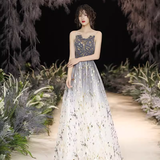 Simple A line Strapless Sequin Long Prom Dress HZ1024