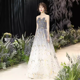 Simple A line Strapless Sequin Long Prom Dress HZ1024