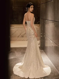 Sexy Mermaid Straps Sequin White Long Prom Dress HZ1024