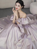 Sexy A Line Off The Shoulder Lilac Long Prom Dresses HZ1024