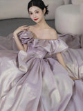 Sexy A Line Off The Shoulder Lilac Long Prom Dresses HZ1024