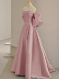 Long Prom Dresses Satin Pink Evening Dress HZ1024