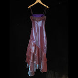 Vintage High Low Straps Grape Ruffles Prom Dresses HZ1024