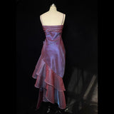Vintage High Low Straps Grape Ruffles Prom Dresses HZ1024